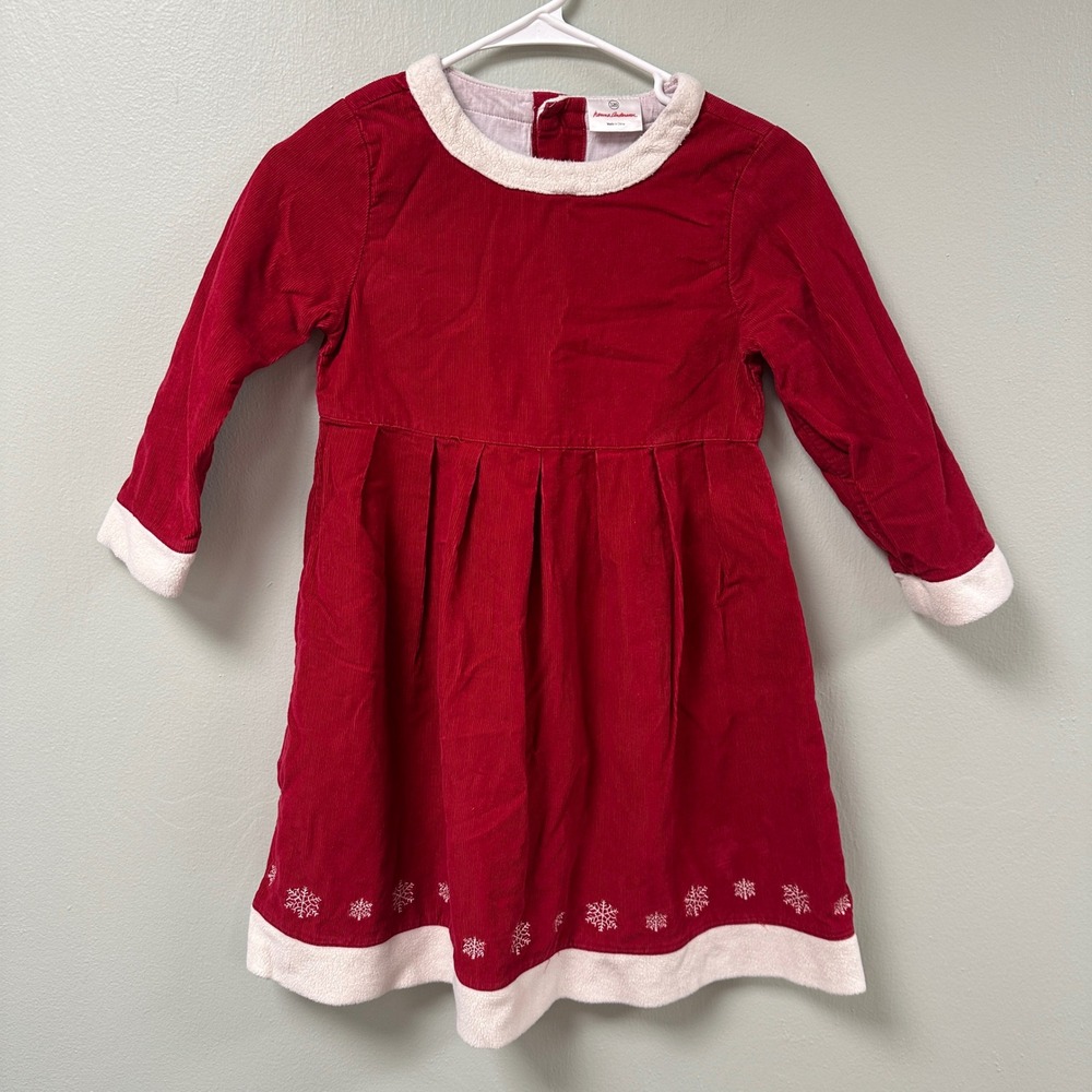 Hanna Andersson Girls Red Corduroy Snowflake Holiday Dress Size 120 Kids 6 7